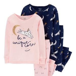 Carter's 4pc Unique-Corn Pajamas Set Pink/Navy